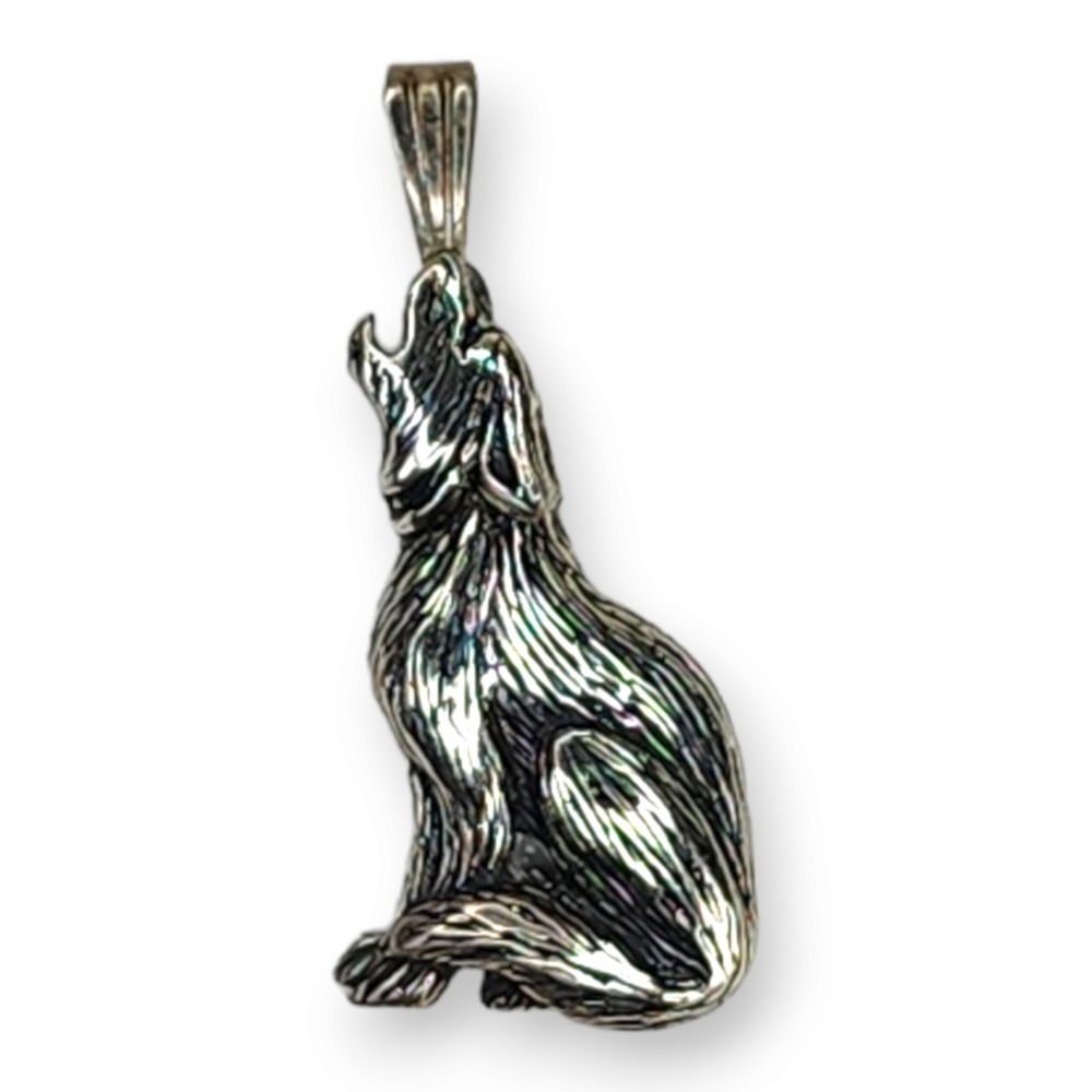 Vintage Southwestern Sterling Silver‎ 925 Howling Coyote Pendant Signed SC